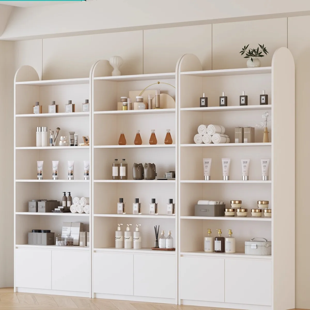Beauty salon skincare product display cabinets, multi-layer nail placement, physical hair salon accessories