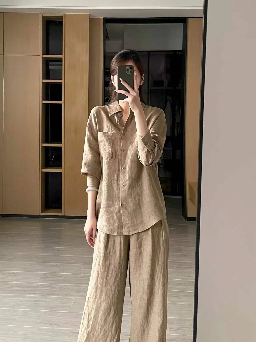 Laid-back Loose Women's Suit Spring Summer New Style Slimming Shirt Wide Leg Pants Set High Waist Long Sleeve Button up