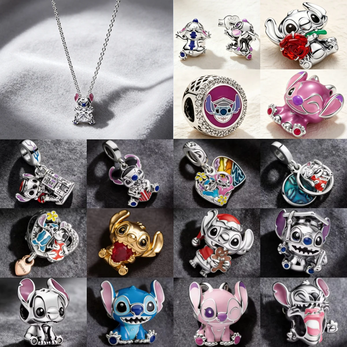Colgante de Plata 925 con Diseño de Ángel, Stitch y Loli, Compatible con Pulseras Originales de 3mm, para Joyería DIY Exquisita, Regalos para Mujer
