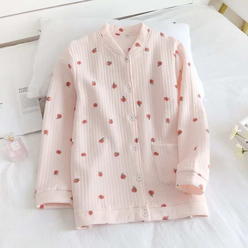 Japan autumn and winter one-piece top pajamas ladies long-sleeved pure cotton air cotton padded tops home service women pajamas