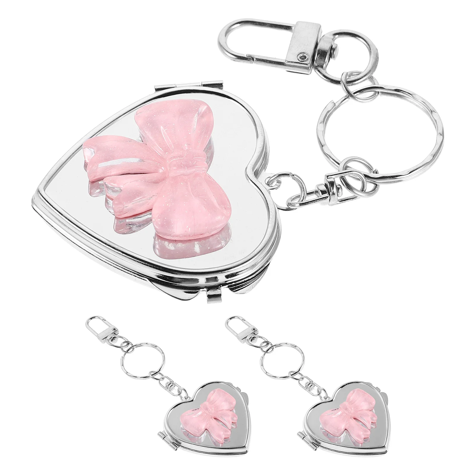 3Pcs Heart Shaped Mirror Keychain Bow Decor Cute Compact Vanity Portable Purse Valentine's Day Gift Heart Mirror with Bow