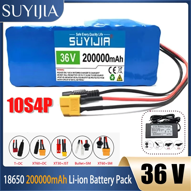 36v Lithium Battery 18650 10S4P Power Li-ion Battery Pack W/ BMS for Ebike Electric Car Bicycle Scooter Belt + 42V2A Charger