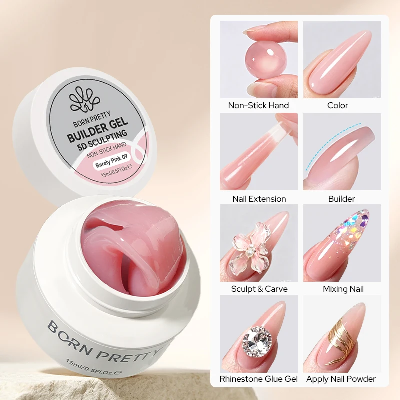 BORN PRETTY gel esculpidor 5D de 15 ml, no adhesivo, gel constructor de mano, gel de tallado DIY para lazos, flores, formas geométricas, diseño de uñas 6