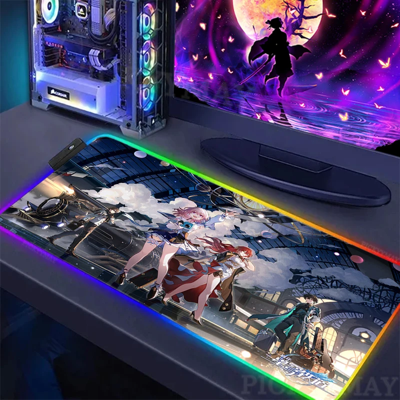 

Большой коврик для мыши Honkai Star Rail RGB, подсветка для мыши 90x40 см, компьютерный геймерский коврик для мыши, Подсветка клавиатуры, большие настольные коврики