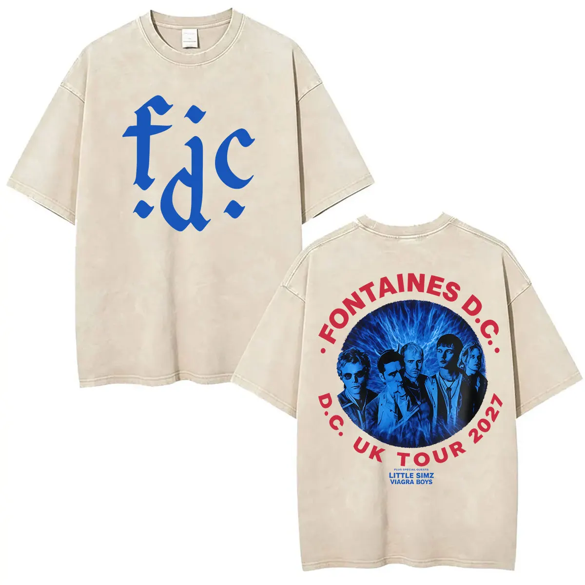 Fontaines D.C Rock Band UK Tour 2027 Vintage Washed T Shirt Men's Gothic Fashion Short Sleeve T-shirts Hip Hop Clothing T-shirt