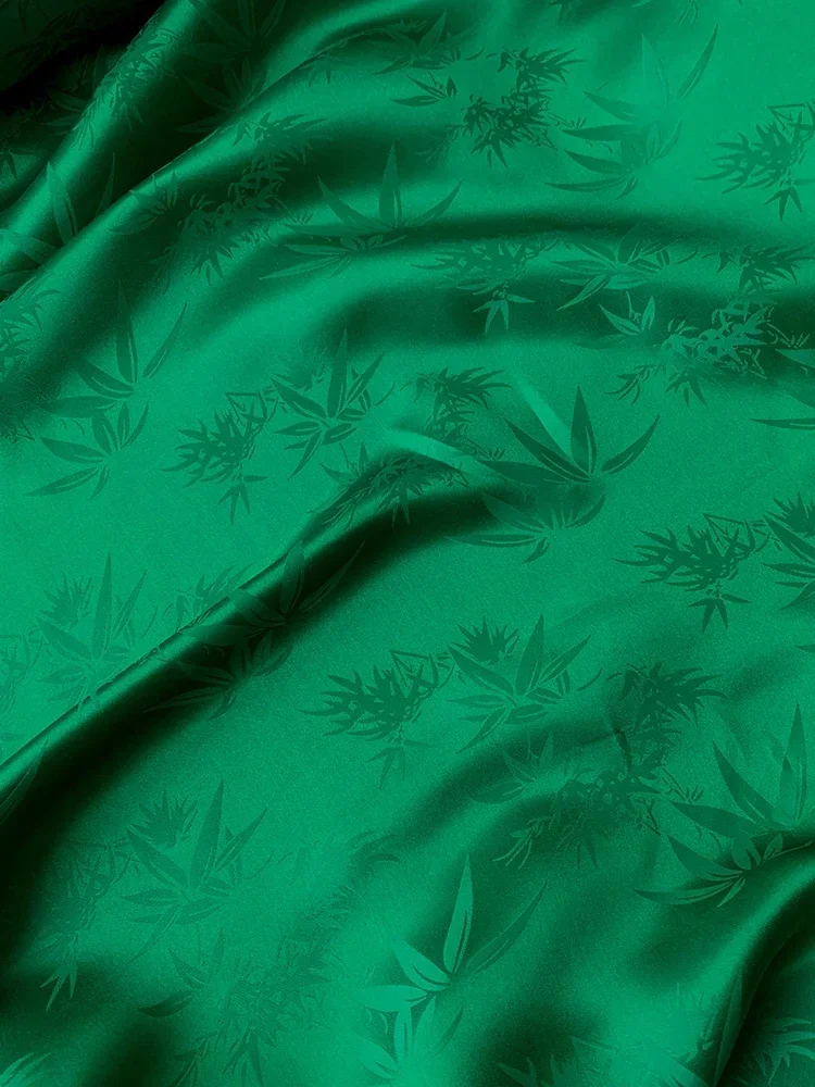 Silk Fabric Jacquard By Meter for Dress Pajamas Bedsheet Pants Shirt Diy Sewing Cloth Soft Breathable Smooth Bamboo Leaf Texture