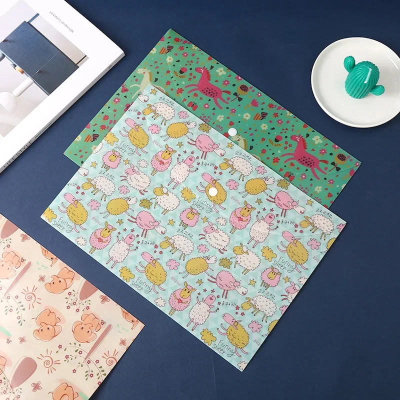 1pcs File Bags For Document Cute Cartoon File Holder Snap Button PVC Folder Pen Box Office Information Bag Student Stationery