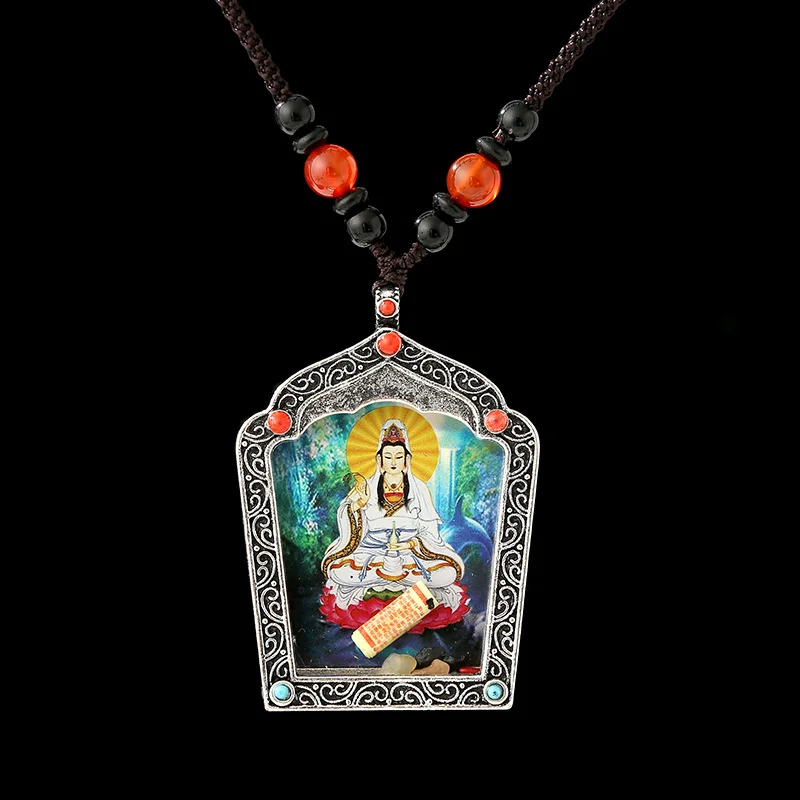 Tibetan Style Gawu Box Pendant Shurangama Mantra Thangka Amulet Necklace For Men Women Religious Collectible Jewelry