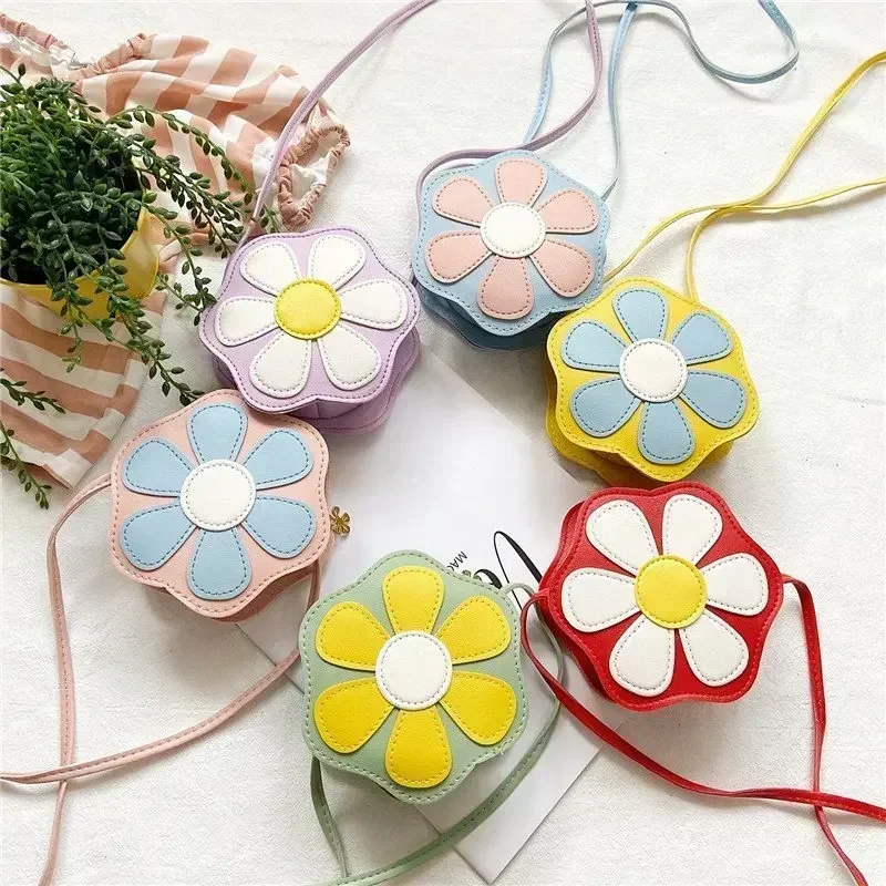 Girls Cute Flower Shoulder Bag Coin Purse Coin Pouch Wallet Kids Mini Crossbody Bag Handbags Casual Bags Children Messenger Bag