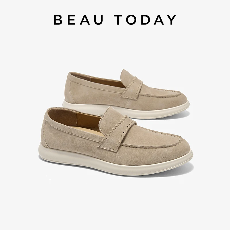 BEAUTODAY Casual Loafers Women Sheepskin Suede Leather Slip-on Sewing Solid Color Round Toe Flats Ladies Shoes Handmade 26363