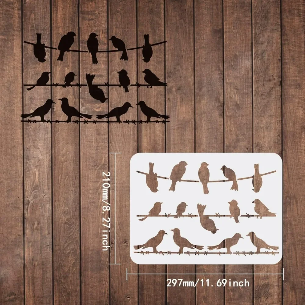 Birds On a Wire Stencil 11.7x8.3 inch Wire Bird Stencils Birds Drawing Stencil Reusable Birds Painting Template DIY Craft