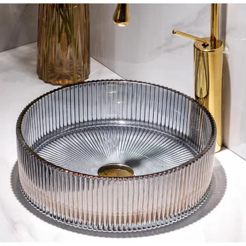 Modern Round Tempered Glass Bathroom Sink Artistic Wash Basin for Counter Top Installation Spa Vanity Bowl Home Decor