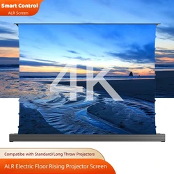 P6HALR 16:9 Ambient Light Rejecting Floor Mounted Retractable Electric Gray ALR Projector Screen For Standard/Long Throw Beamer