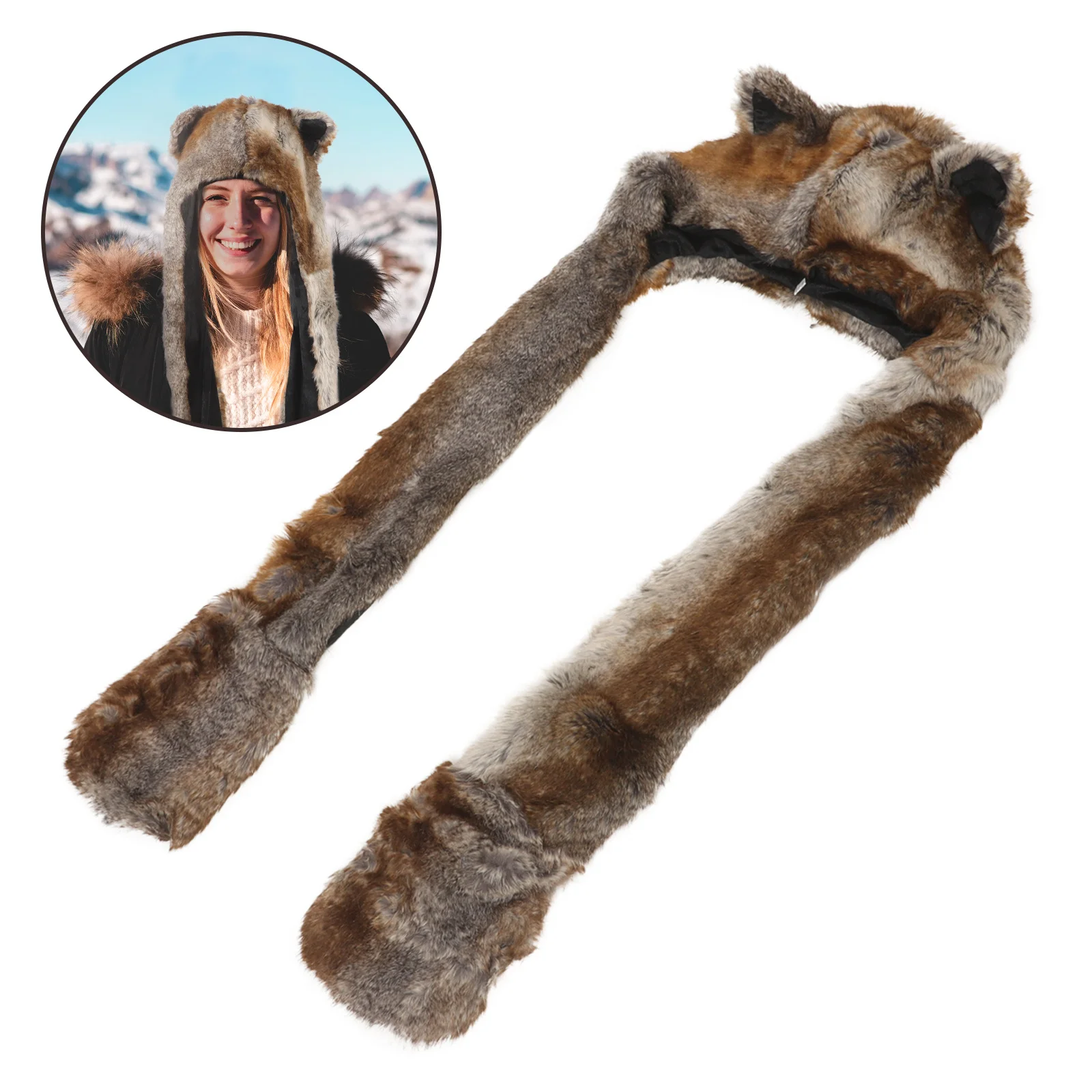 

Warm Hat For Kids Women Men Animal Design All-In-One Scarf Hat Gloves Winter Accessory Outdoor Hoodie Warm Scarf