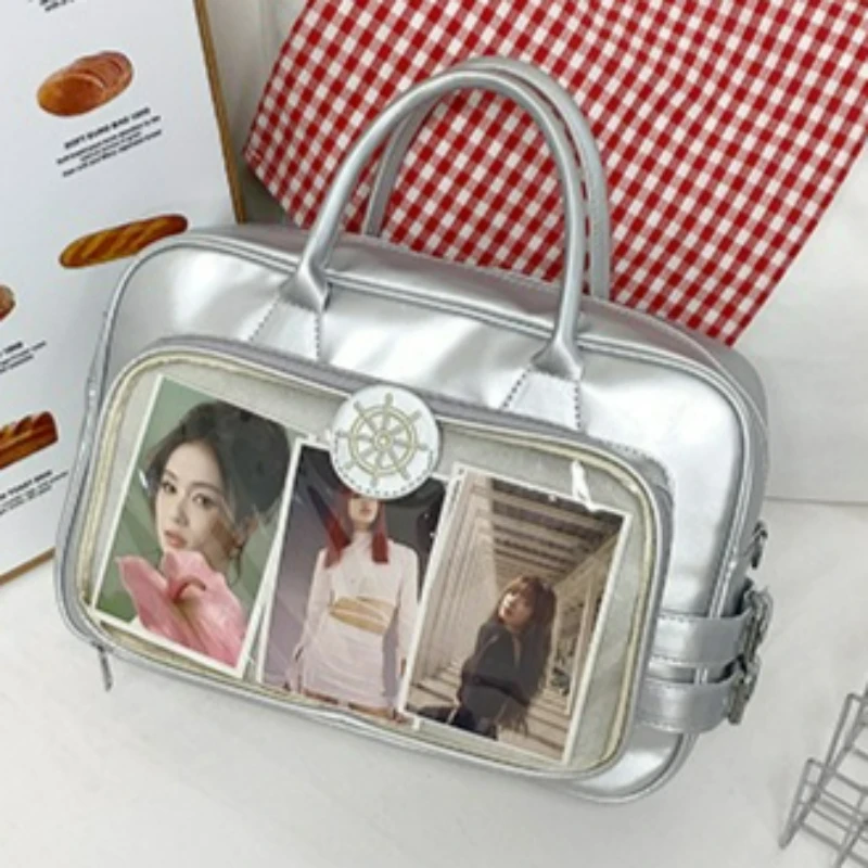 

Прозрачная простая сумка через плечо с большой вместимостью, школьная сумка в стиле аниме для девочек, удобная и универсальная текстурированная сумка-ита.