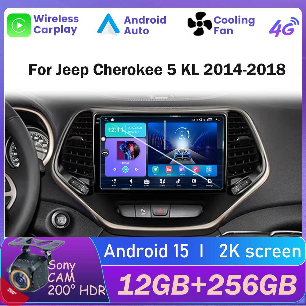 

For Jeep Cherokee 5 KL 2014 - 2018 Screen GPS Navigation Carplay DVD Android 15 Car Radio No 2din 4G Wifi 2k Video Autoradio BT