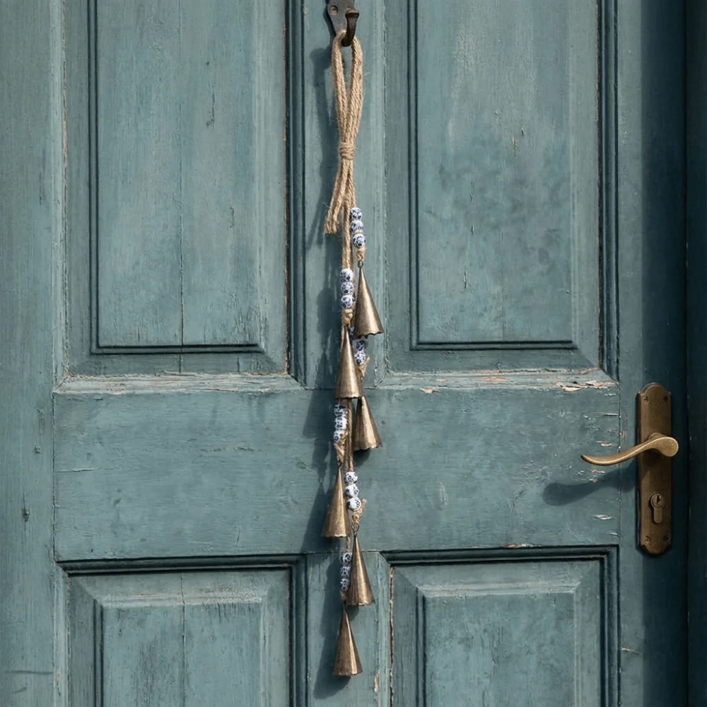 Vintage Bohemia Wind Chime Multicolored Handmade Door Hanging Triangular Ceramic Bead Wall Mounted Wind Chime Outdoor Garden