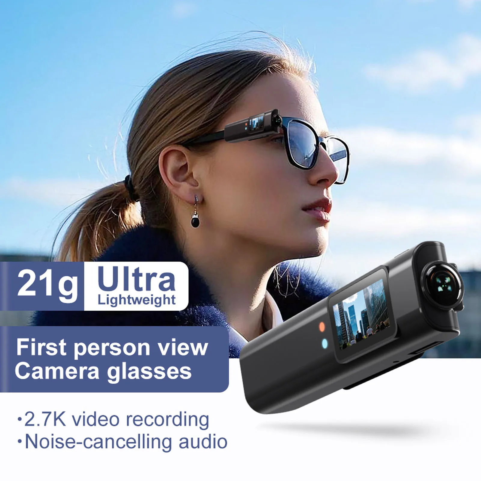 

Mini 2.7K Eyeglasses Video Shooting Micro-camera HD WiFi Intelligent Headset Glasses Video&Sound Recording WiFi APP