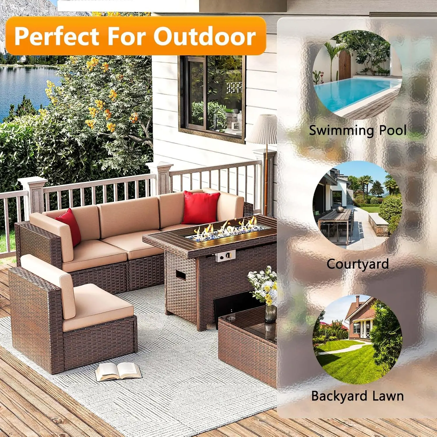 Set with Coffee Table for Patio, Garden, and Backyard, Small Size People