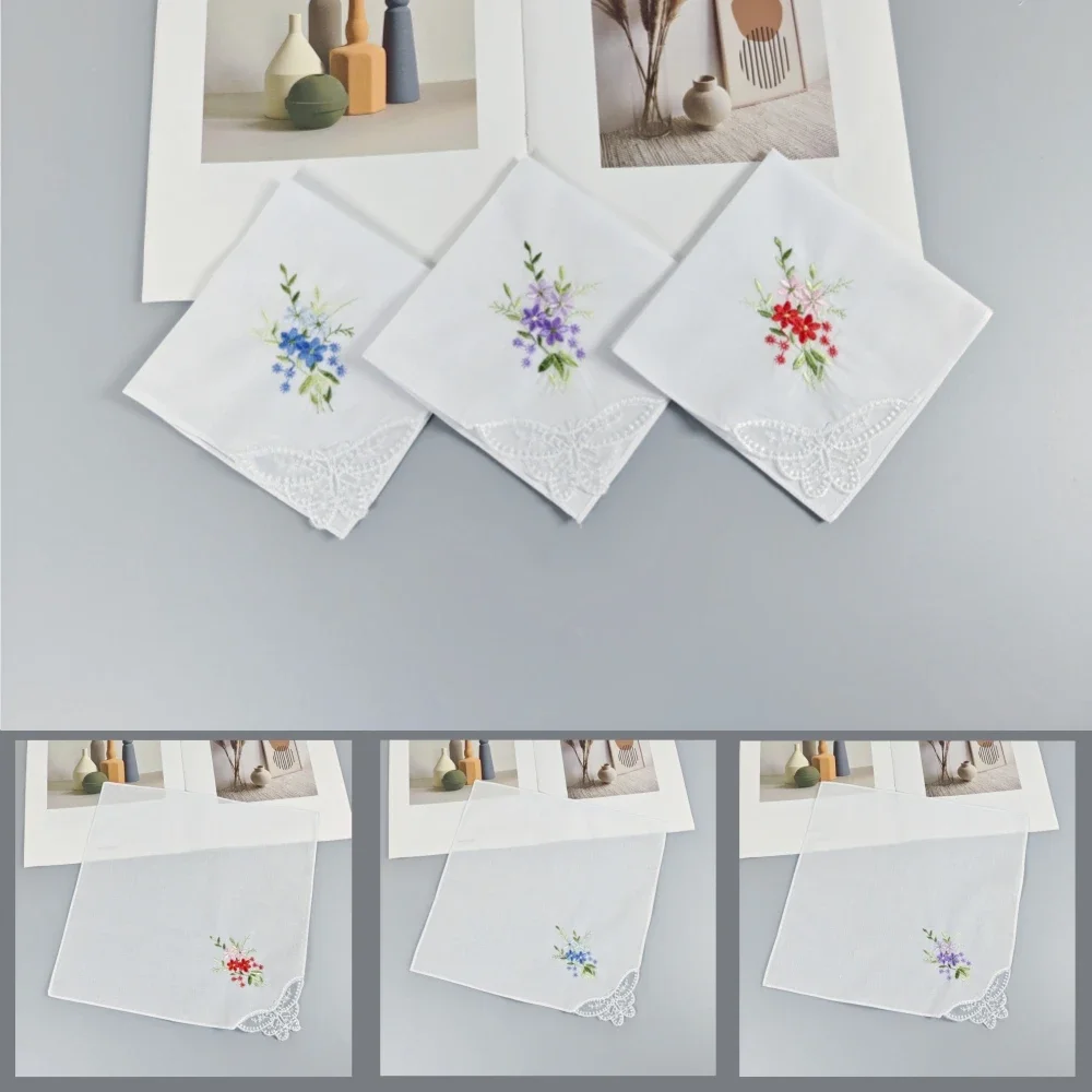 3 PCS Pure White Cotton Embroidered Lace Handkerchiefs Gift Box
