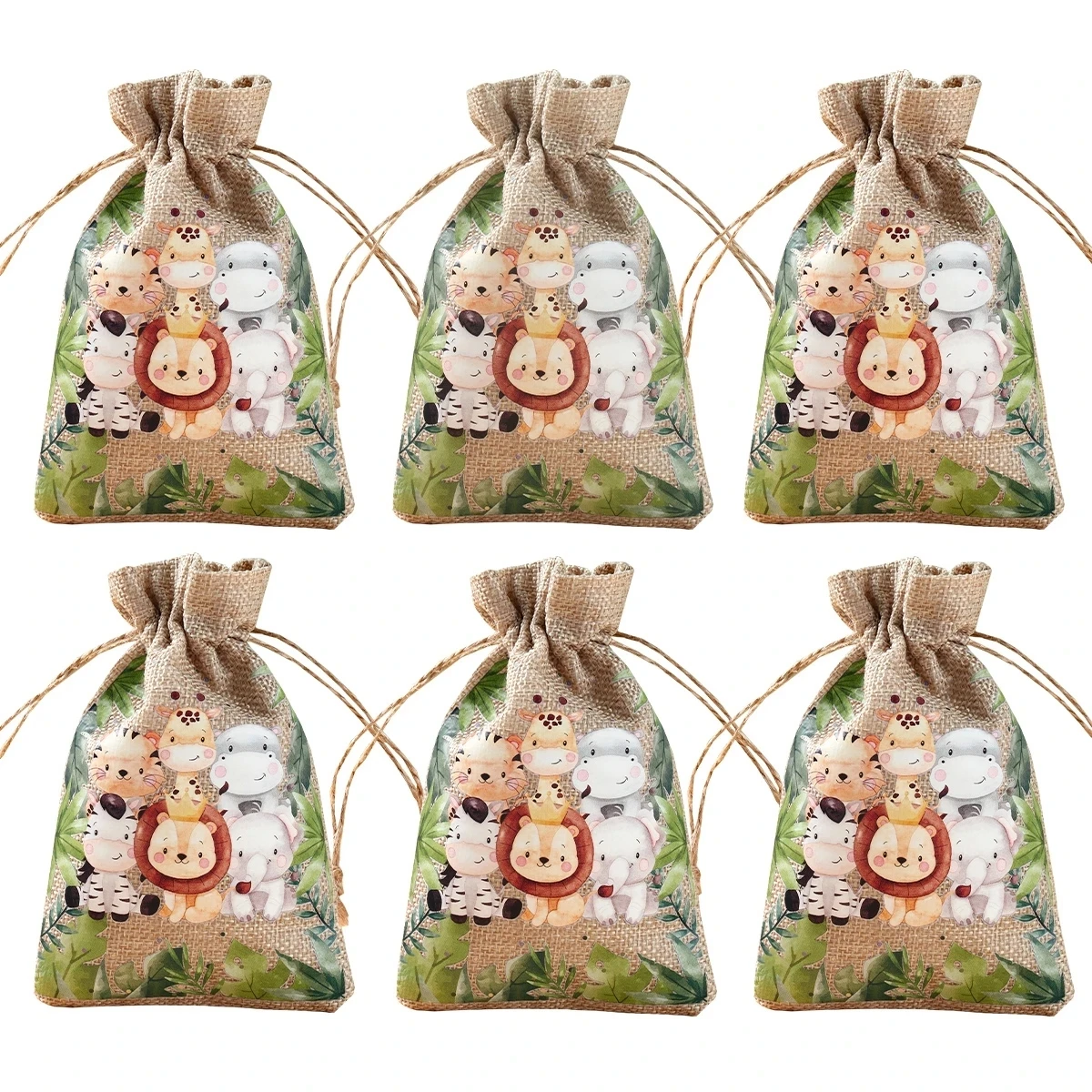 Jungle Animals Candy Bags Wedding Party Safari Birthday Party Decoration Gift Box Jewelry Hessian Sack Pouches Packing Bags