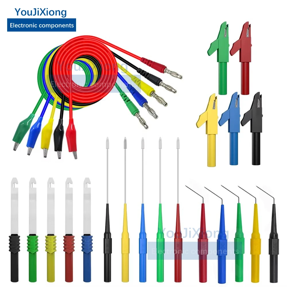 25 Piece Multimeter Test Lead Kit, Alligator Clip To 4mm Banana Plug Probe Back Kit