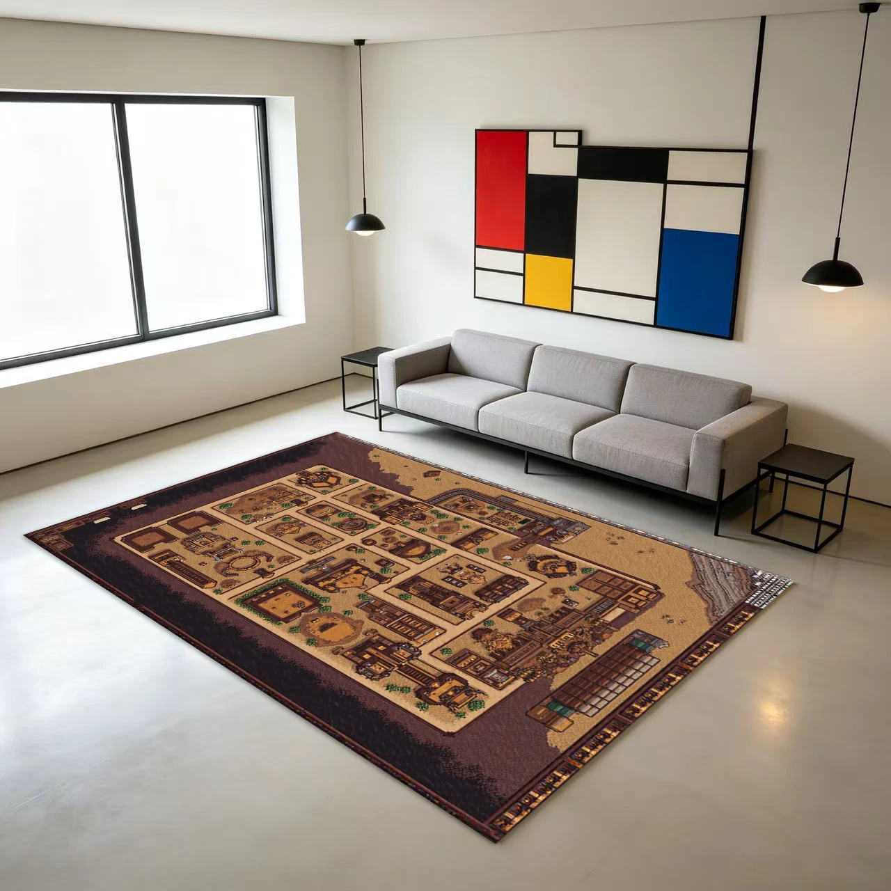 Pixel Game City Map Carpet Creative Printed Carpet Non-Slip Floor Mat Suitable for Family Bedroom