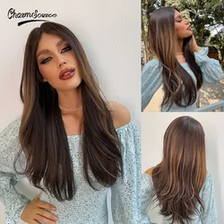 CharmSoure Synthetic Lace Front Wig Long Straight Brown Wigs for Women Daily Natural Heat Resistant Hair