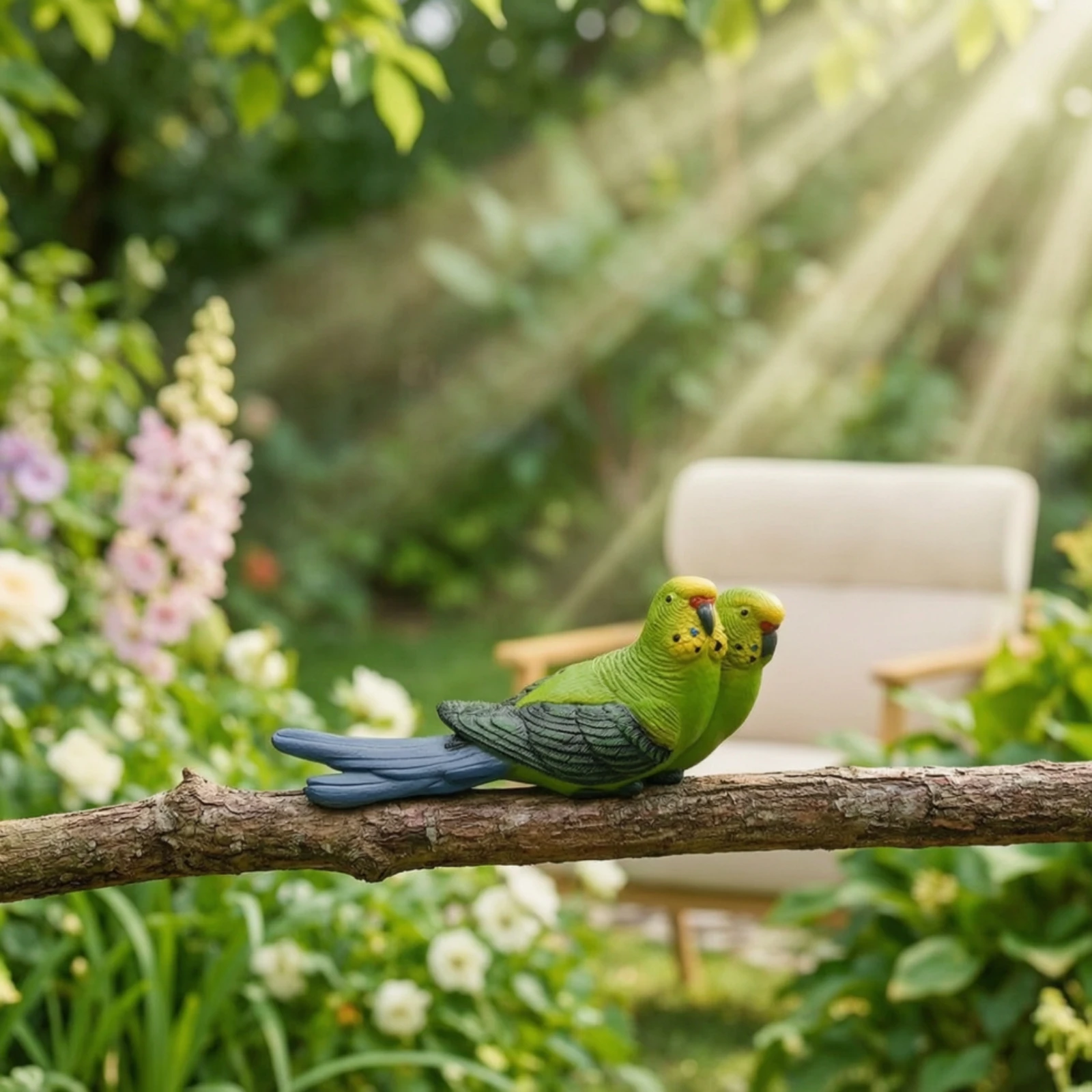 Parrot Figurine with Branch Miniature Resin Parrot Statue Ornament Lifelike Vivid for Bird Lovers, Balcony, Garden