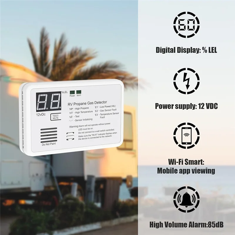 B29C-كاشف غاز البروبان الدقيق لـ Rvs، قراءات رقمية، تنبيه عالي 85 ديسيبل، جهاز أمان منزلي يعمل على تيار مستمر 12 فولت