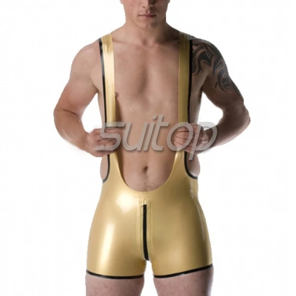 

latex fashion dress shorts rubber BOXER teddies suit SUITIOP Gold
