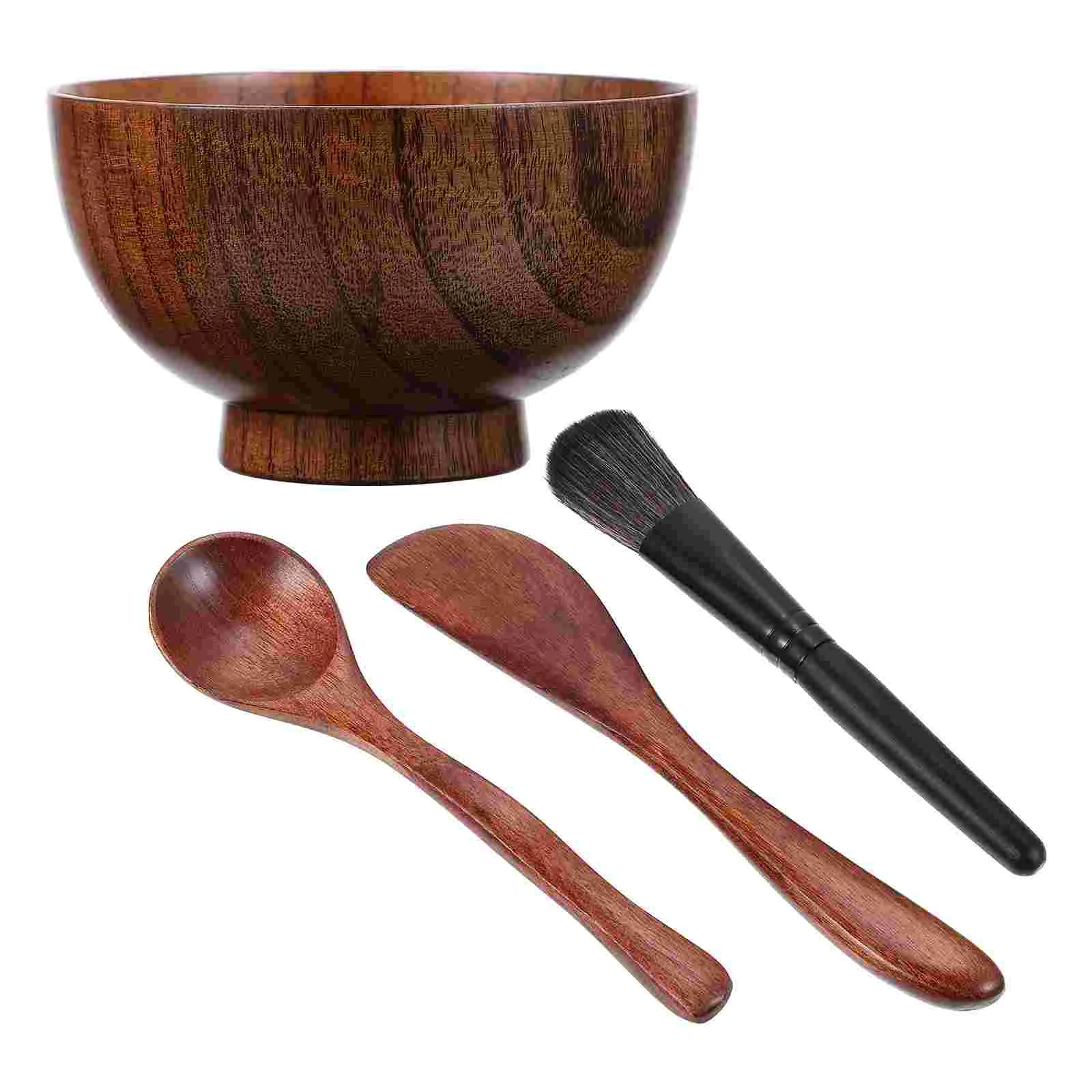 4 Pcs Four Piece Facial Mask Bowl Professional Making Set Kit Mixing Makeup Brush DIY Tools Wooden Beauty Salon