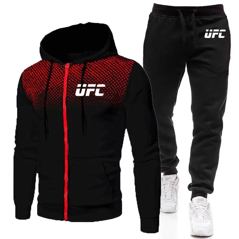 2024 New Men\'s Football Sets Zipper Hoodie+Pants Two Pieces Casual Tracksuit Male Sportswear Gym Brand Clothing Sweat Suit