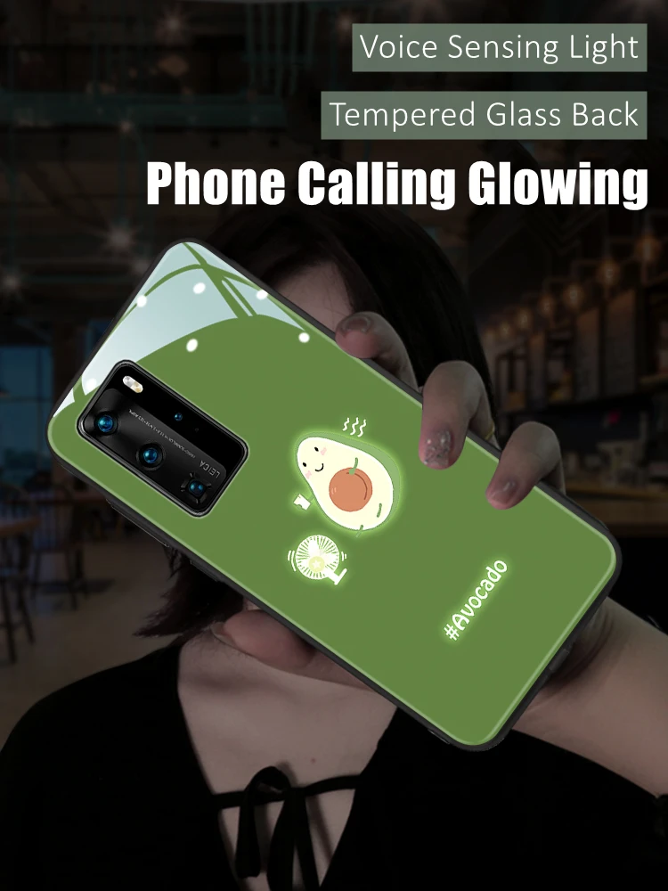 

Couple Avocado and Daisy LED Light Glow Luminous Tempered Glass Phone Case for Samsung S24 S22 S23 Note 10 20 A53 A73 Plus Ultra