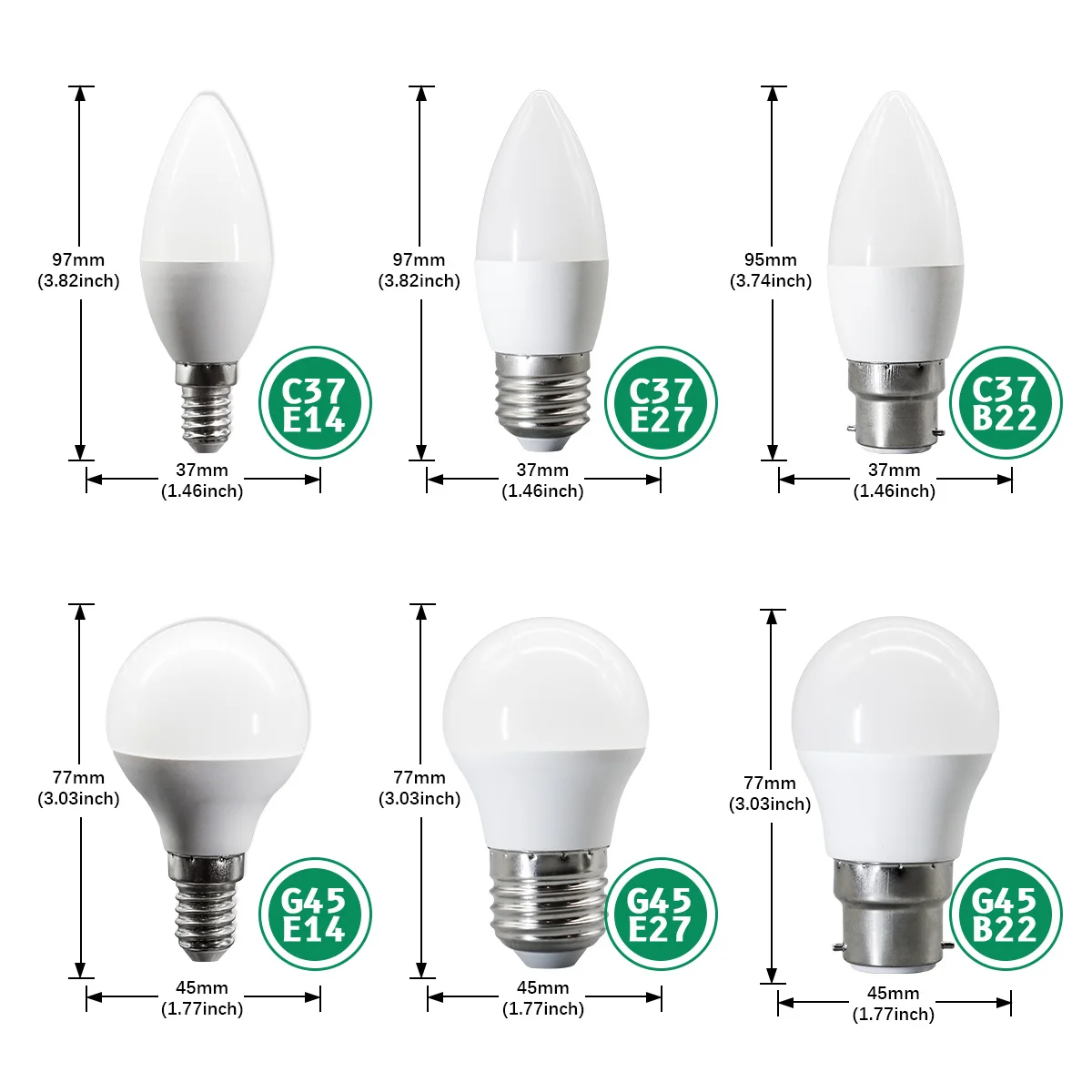 5PCS LED Candle Mini Bulbs   C37 G45 3W 5W 6W 7W  E14  E27  B22 Bases   Flicker  Free  AC220V  Ideal for Home   Study Lighting