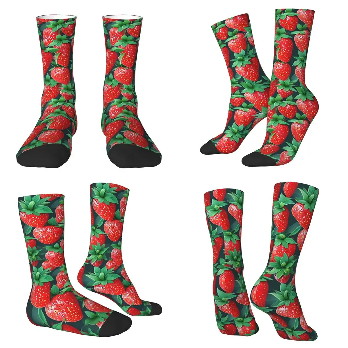 

Fresh Red Strawberry Fruit Pattern Socks Harajuku High Quality Stockings All Season Long Socks for Unisex Valentine's Day Gifts