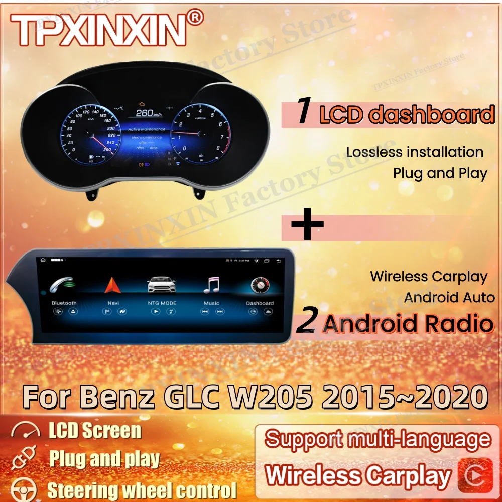 Auto Gauge Car dashboard For Benz GLC W205 2015~2020 Android Radio LCD Virtual Cluster Cockpit Dashboard Panel Speed Meters