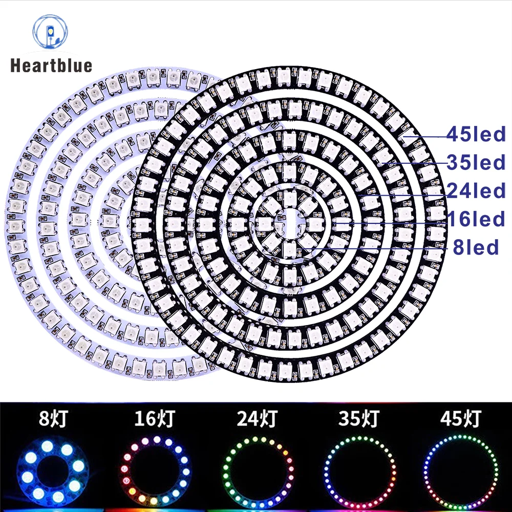 DC5V WS2812B LED RING Pixel SMD 5050 8/12/16/24/35/42Leds Individually Addressable Built-in IC WS2812 Smart  Black/White PCB 5V