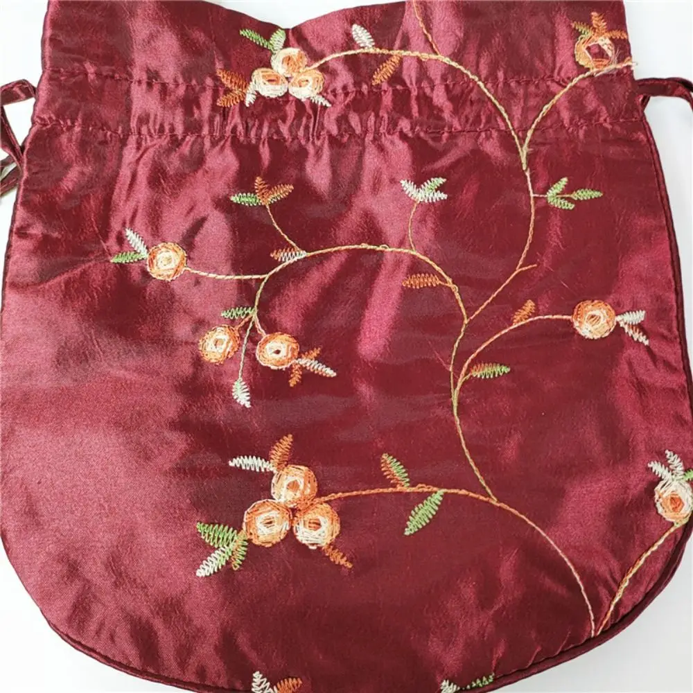 Elegante bestickte Blumen-Damen-Blumen-Handtaschen, handgefertigt, Ethno-Stil, kleine Eimertasche, Top-Griff, Geldbörse, Kordelzug, Damen – Detail 6