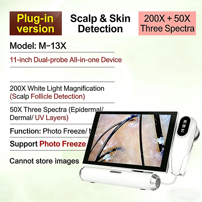 11 Inch HD Scalp Skin Analyzer 50X-200X Digital Microscope Hair Follicle Facial Pore Tester All-in-One Home Use Salon Equipment