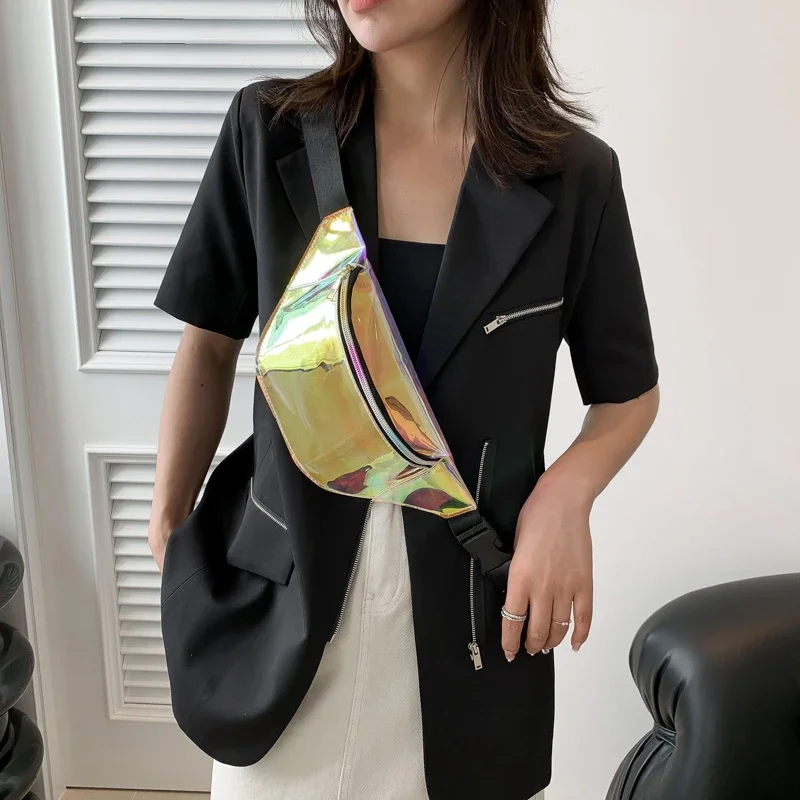 Marsupio Personalità Abbagliante Laser Fanny Pack Borsa pettorale olografica moda impermeabile Portamonete con chiusura tascabile a tracolla