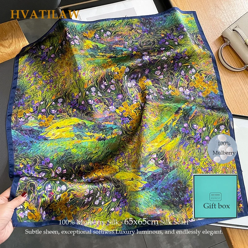 

100% Real Silk Scarf Bandana Women Square Scarves Summer Sunscreen Foulard Fashion High Quality Hairband Headband Hijab Gift Box