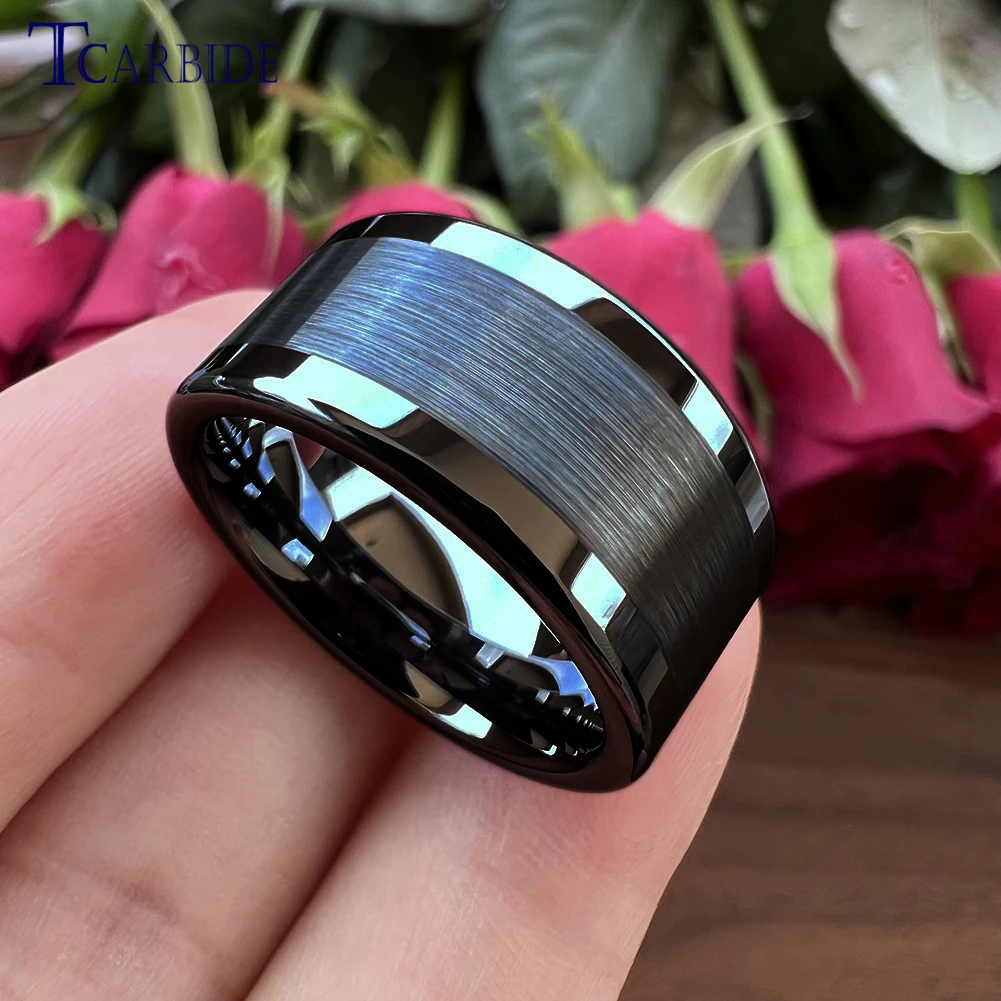 TCarbide 10mm 12mm Mens Big Finger Ring Tungsten Engagement Wedding Band Polished Brushed Multicolor Available Comfort Fit