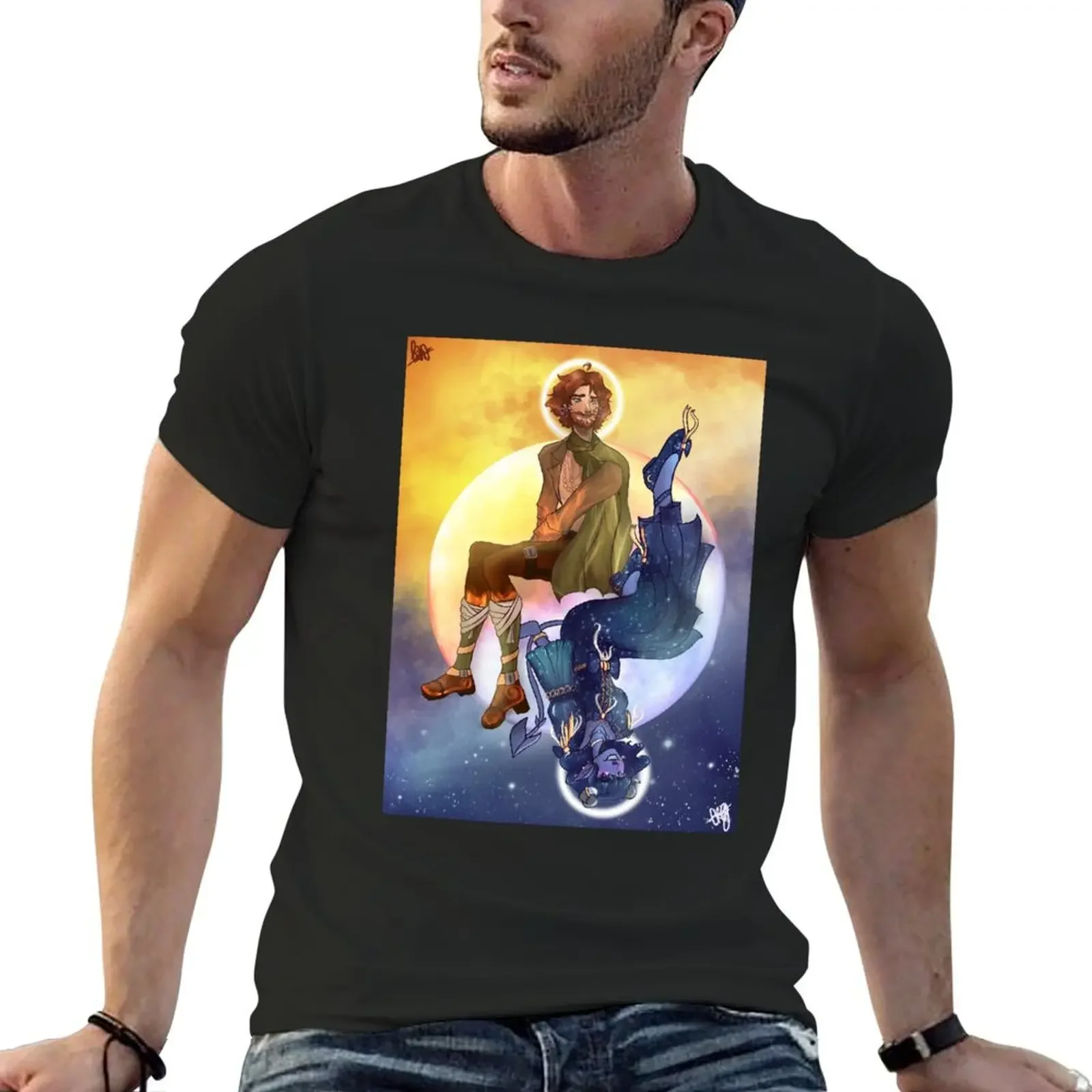 Caleb and Jester Sun and Moon T-Shirt basketball graphic tees summer top quick-drying men tshirt