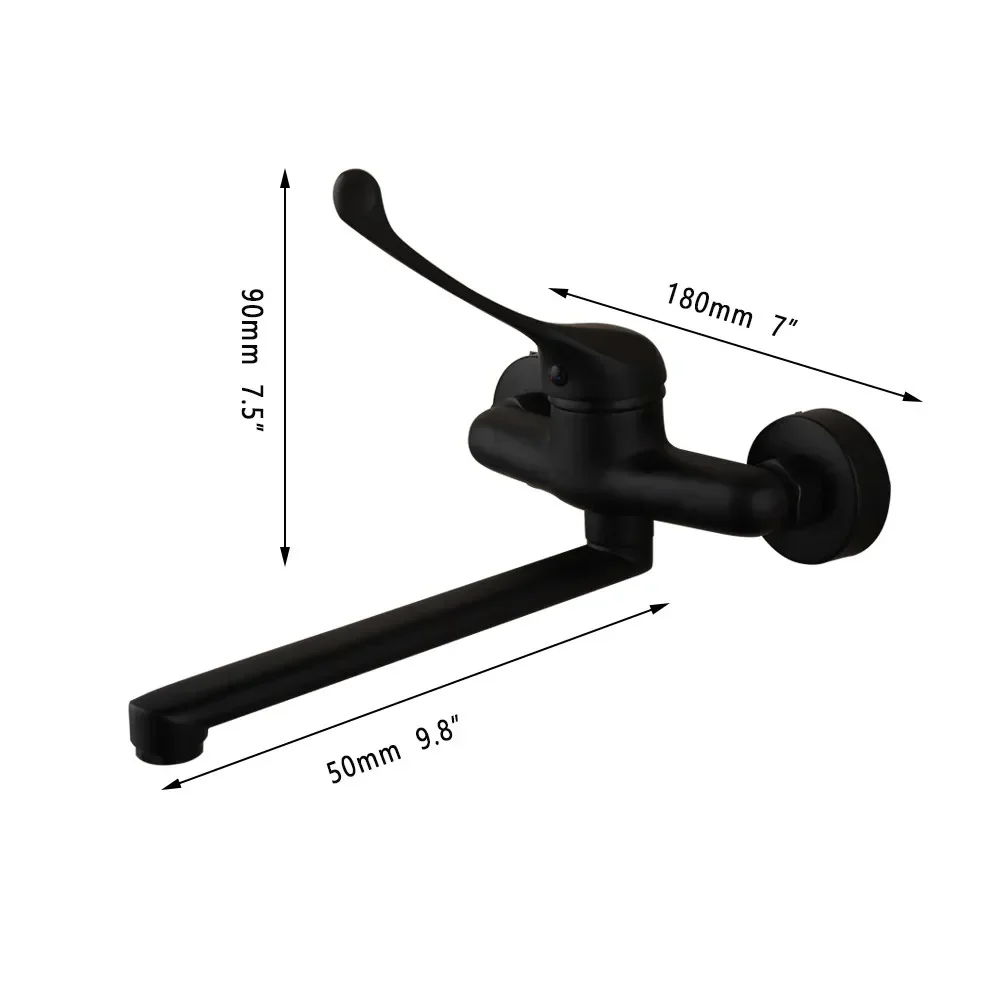 Torayvino Matte Black Brass Long Handle Bathroom Basin Sink Faucet Medical Hygiene Faucets Deck Mounted Cold and Hot Mixer Tap