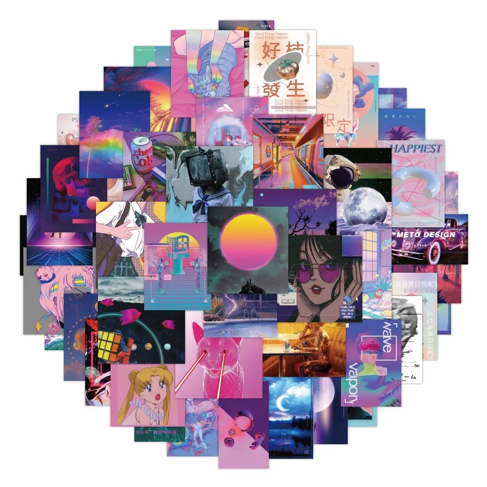 50-Piece Vintage-Inspired Vaporwave Stickers - Decorative Decals for Notebooks, Phone Cases, Backpacks(Anime Worlds Store) view 2