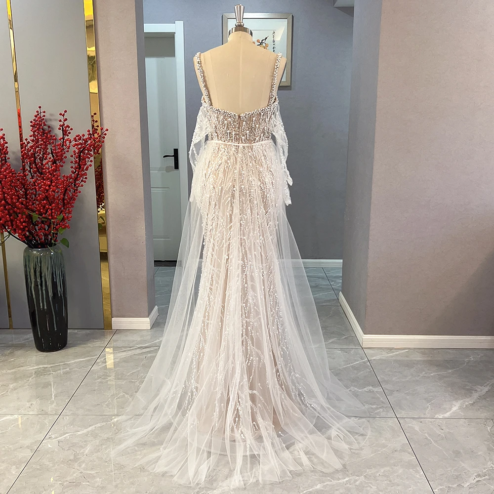 Luxury Mermaid Pealrs Evening Dress for Women 2025 with Detachable Skirt Gloves Long Formal Prom Wedding Party Gowns Customized