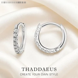 14mm Creole Hinged Hoop Earrings White Stone Europe Glam Fine Jewerly For Women Classic Gift In Solid 925 Sterling Silver