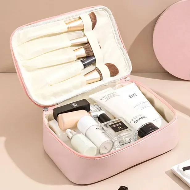 Damskie torby kosmetyczne ze skóry PU Wodoodporna kosmetyczka na zamek błyskawiczny Kobiece duże podróżne przybory toaletowe Organizator Wash Beauty Storage Cases