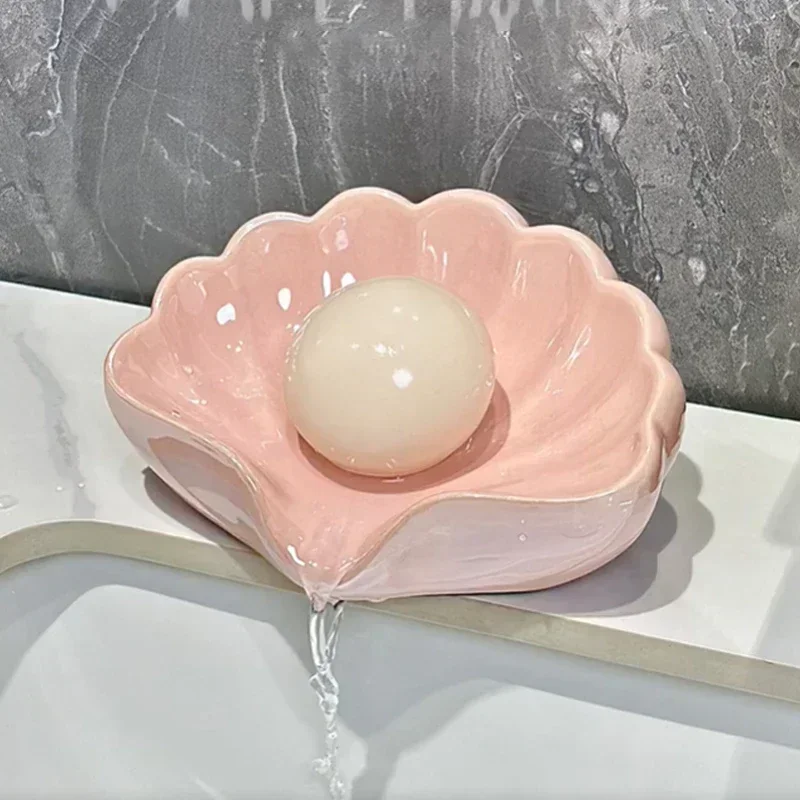 

1pc Pink Ceramic Drain Soap Dish Holder Creative Home Solid Color Soap Dishes Jewelry Boxes Storage Box Bathroom Accessories